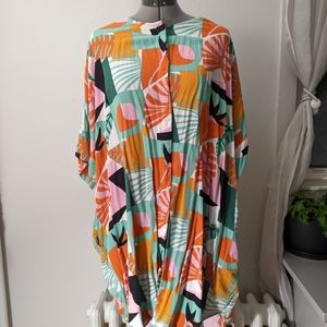 Monki colorful floral button up dress size L